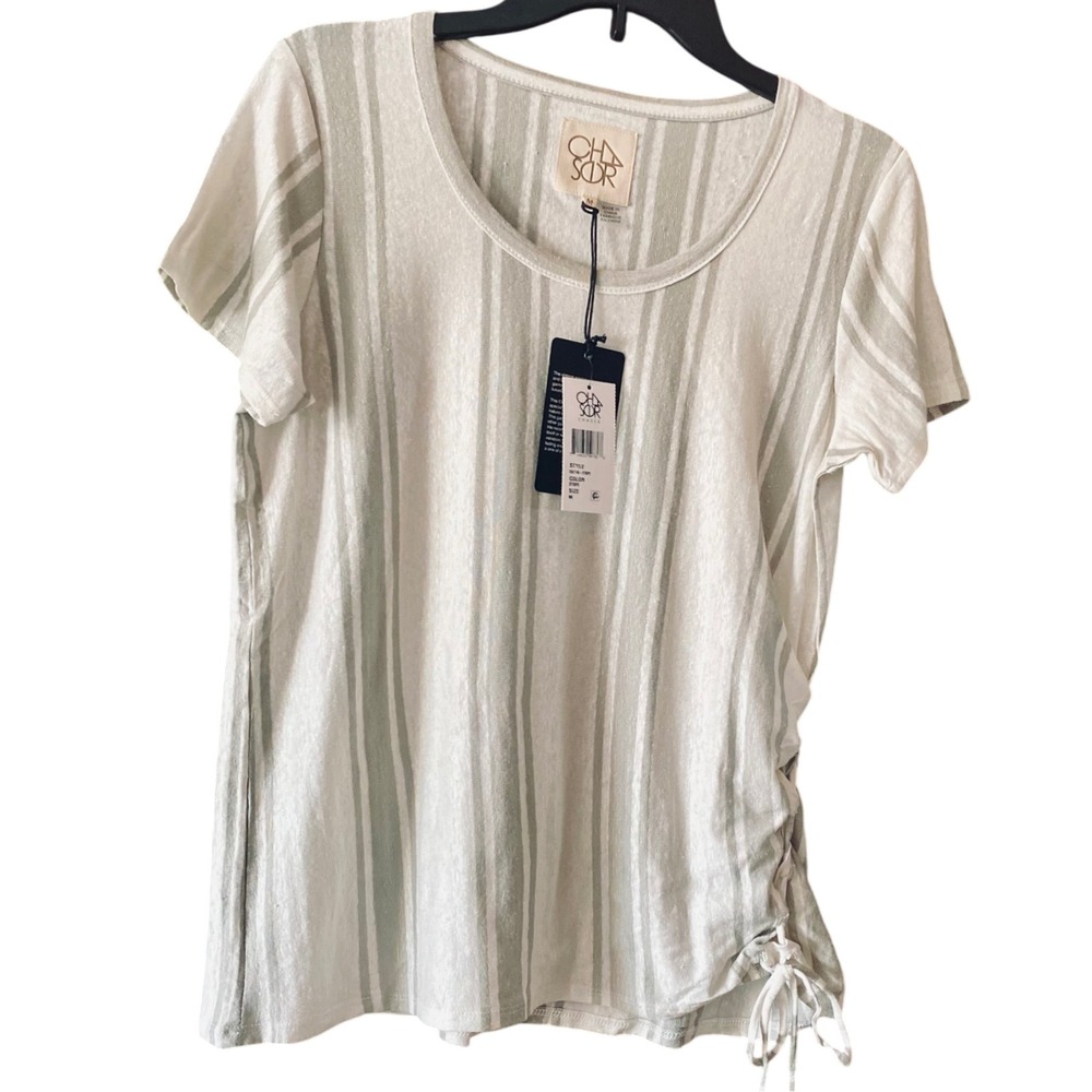 Chaser Striped T-Shirt Side Tie Detail Casual Top Women's Size M‎ NWT